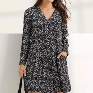 Garnet Hill Long Sleeved Floral Shirt Dress Size 12 Pockets Drop Waist